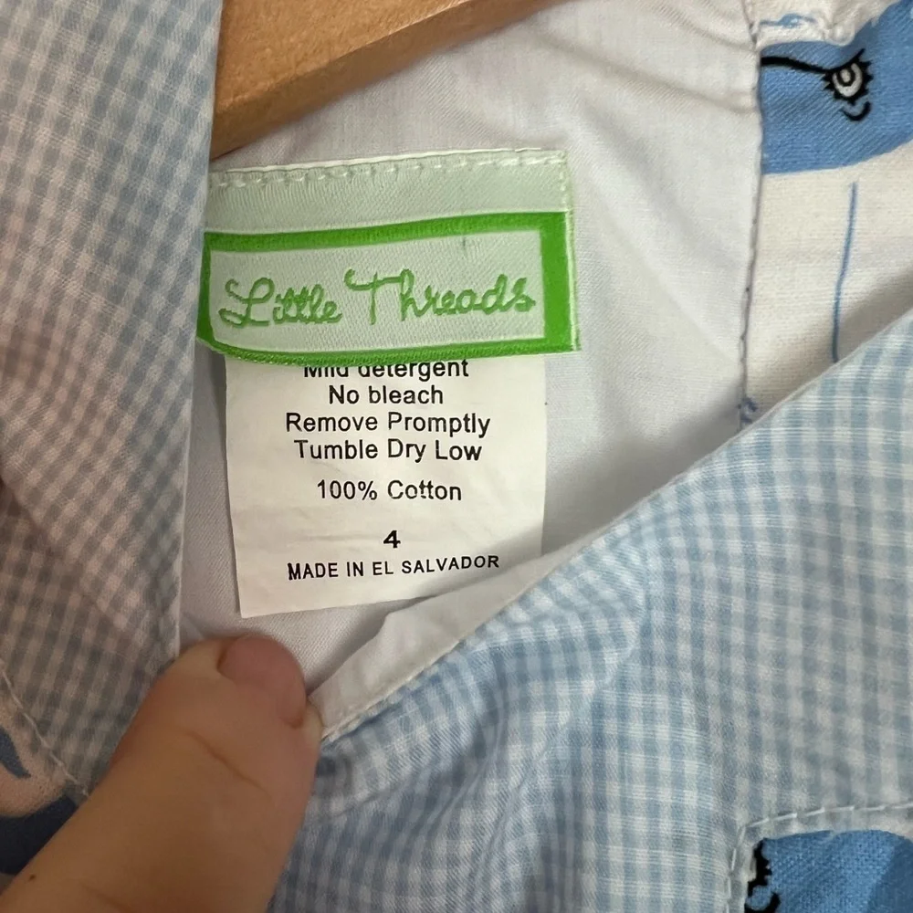 Little Threads Brand Sleeveless Dress with Whale/Check Pattern in size 4. EUC